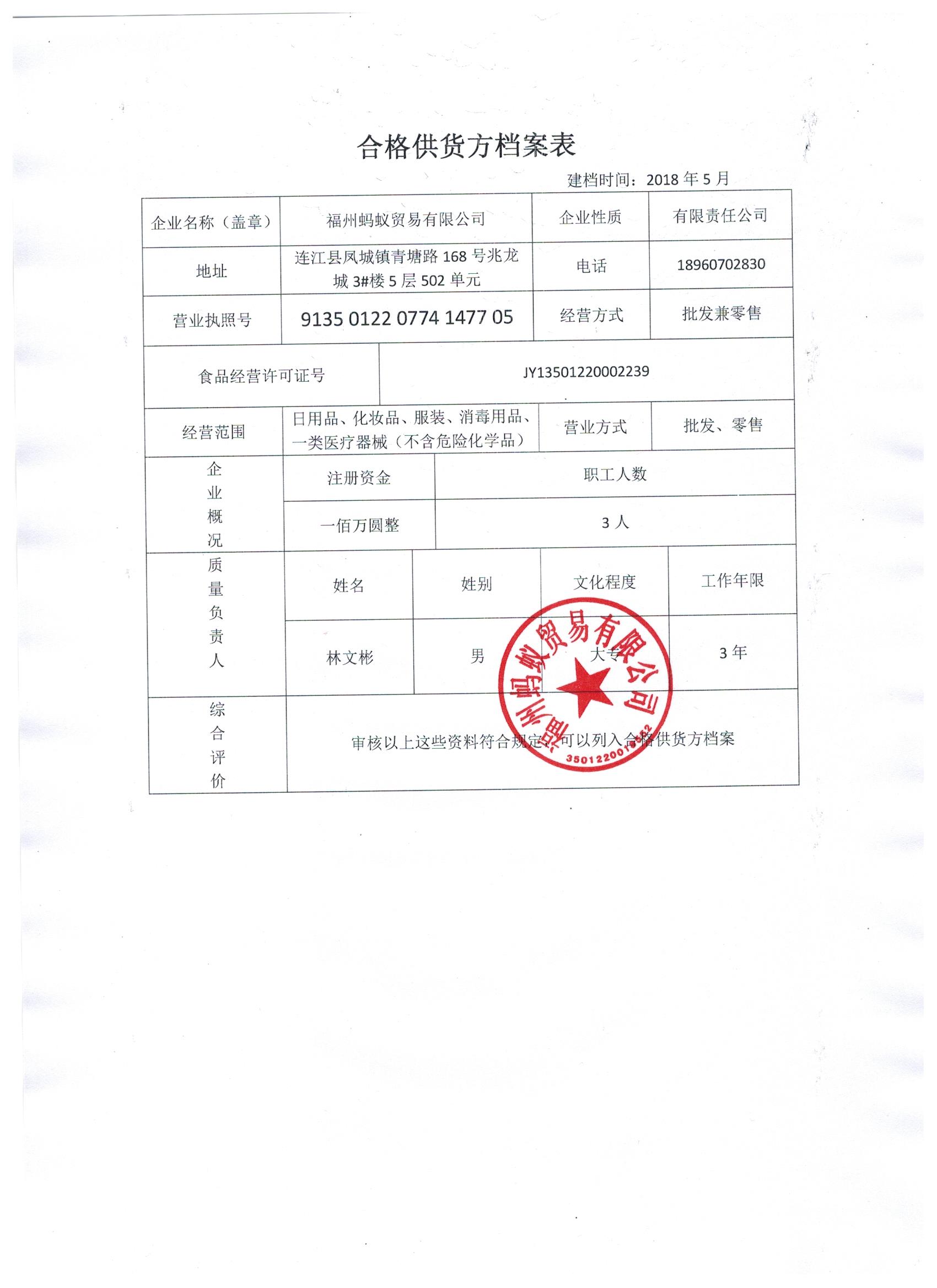 合格供货方档案表
